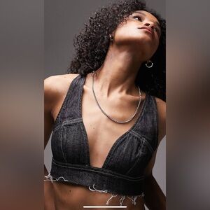 Topshop Black Denim Cropped Bra Top Size 6